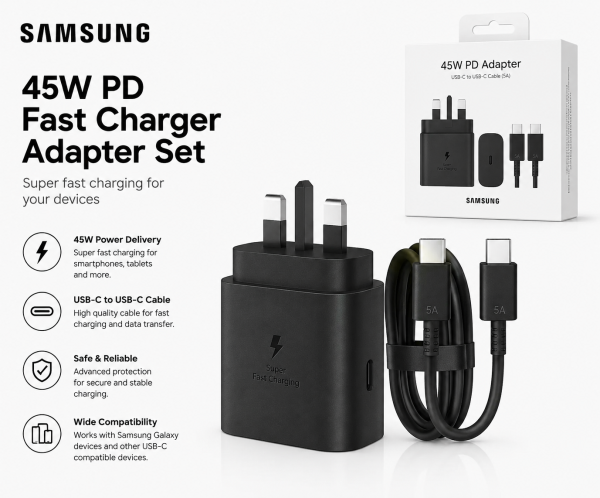 C Samsung 45W PD USB-C Fast Charger Adapter with USB-C Cable